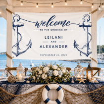 Welcome Nautical Anchor Wedding White Banner