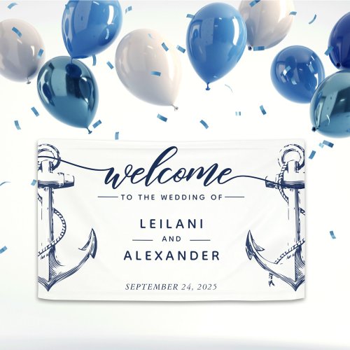 Welcome Nautical Anchor Wedding White Banner