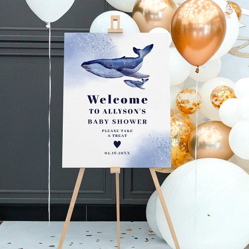 Welcome nautical blue whale watercolor baby shower foam board