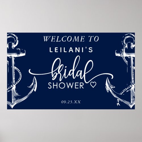 Welcome Nautical Bridal Shower Anchor Navy Poster