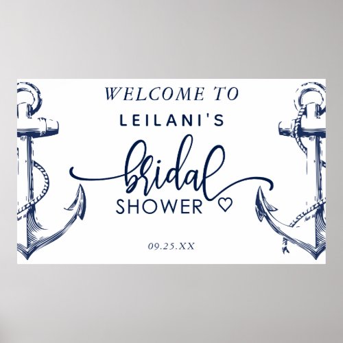 Welcome Nautical Bridal Shower Anchor White Poster