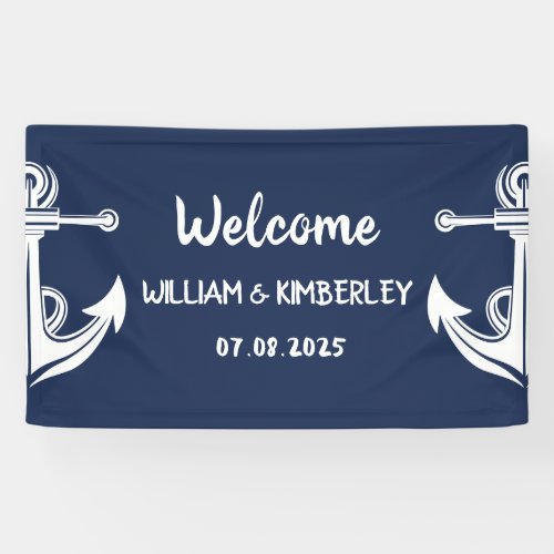 Welcome Nautical Navy Blue Anchor Wedding Banner