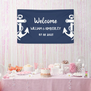 Welcome Nautical Navy Blue Anchor Wedding Banner