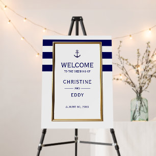 Welcome Nautical Navy Gold Anchor Wedding Sign