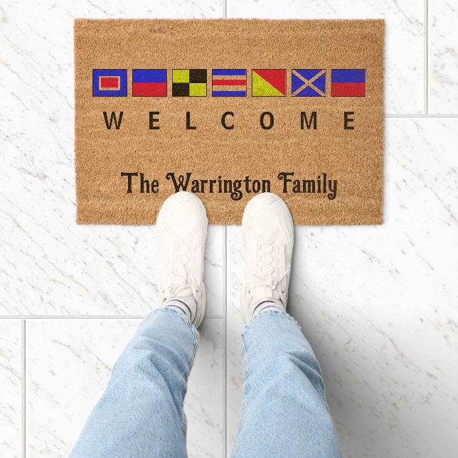 WELCOME Nautical Signal Flag Maritime Family Name Fiber Doormat (Insitu)