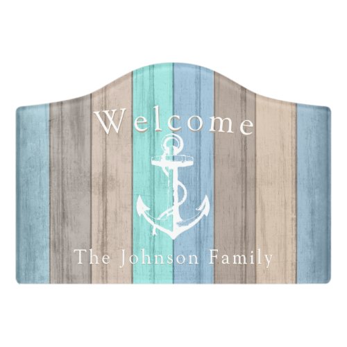 Welcome _ Nautical Summer Beach Wood Anchor Door Sign