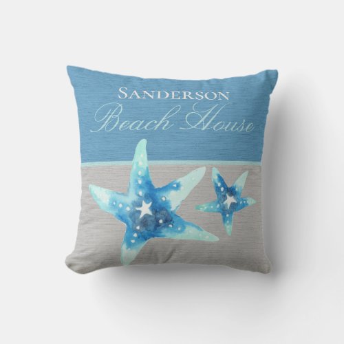 Welcome Nautical Teal Blue Crab Watercolor Rope  O Outdoor Pillow