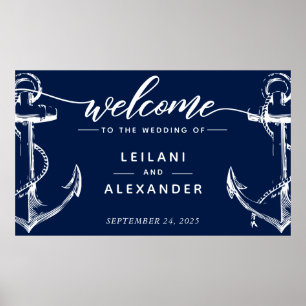 Welcome Nautical Wedding Anchor Navy Poster
