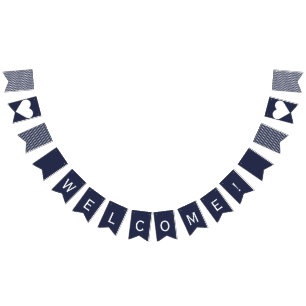 Welcome Navy and White Preppy Bunting Flags