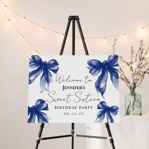 Welcome Navy Blue Bow Coquette Script Sweet 16 