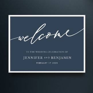 welcome | Navy Blue Calligraphy Simple Wedding Poster