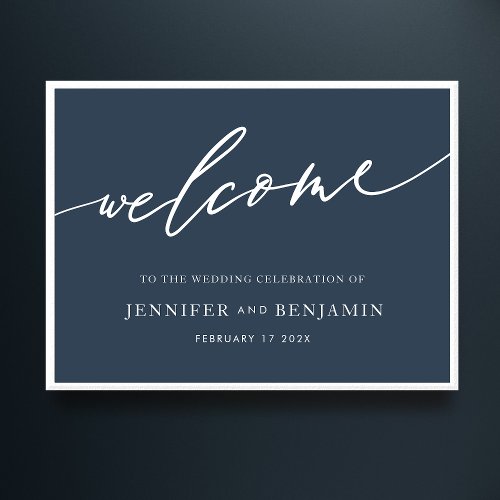 welcome  Navy Blue Calligraphy Simple Wedding Poster