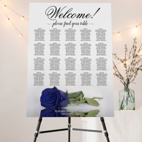Welcome Navy Blue Rose 20 Table Seating Chart Foam Board