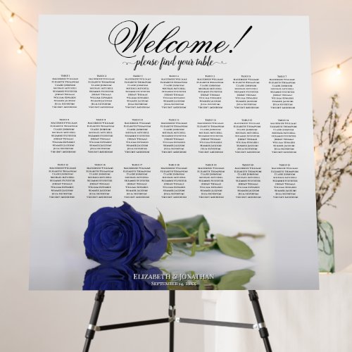 Welcome Navy Blue Rose 21 Table Seating Chart Foam Board