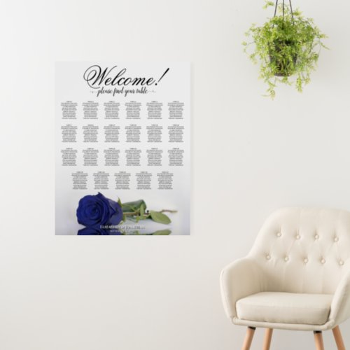 Welcome Navy Blue Rose 23 Table Seating Chart Foam Board