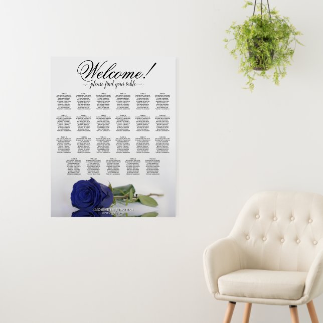 Welcome! Navy Blue Rose 23 Table Seating Chart Foam Board (In Situ (Wall))