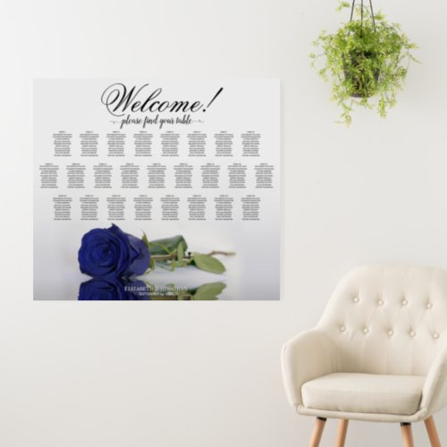 Welcome Navy Blue Rose 25 Table Seating Chart Foam Board