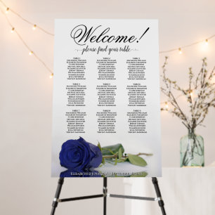Welcome! Navy Blue Rose 9 Table Seating Chart Foam Board