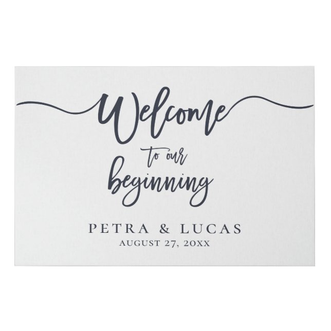 Welcome Navy Blue Wedding Faux Canvas Print (Front)