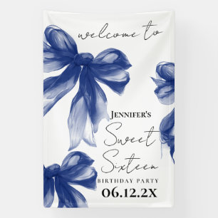 Welcome Navy Bow Coquette Script Sweet 16  Banner
