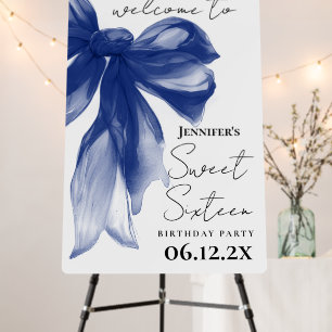 Welcome Navy Bow Coquette Script Sweet 16 Foam Board
