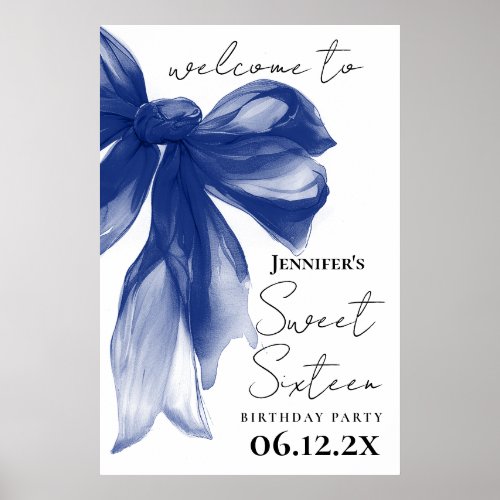 Welcome Navy Bow Coquette Script Sweet 16 