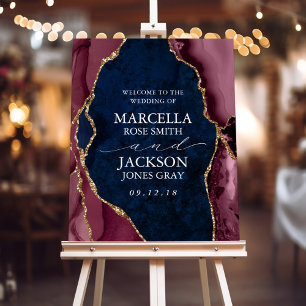 Welcome Navy, Burgundy & Gold Agate Wedding Foam Board