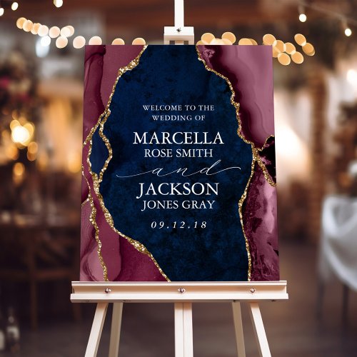 Welcome Navy Burgundy  Gold Agate Wedding Foam Board