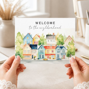 Welcome Neighborhood Bright Watercolor Homes Postcard