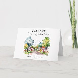 Welcome Neighborhood Watercolor Suburban Street Card