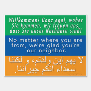 Welcome Neighbors Sign - German, English, Arabic