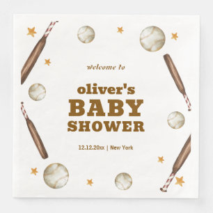 Welcome Neutral Batter Up Baseball Baby Shower  Paper Dinner Napkins