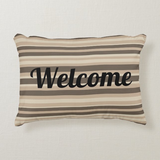 Welcome Neutral striped  Accent Pillow (Front)