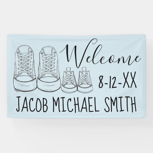 WELCOME New Arrival Baby Shoes Shower Blue Banner (Horizontal)