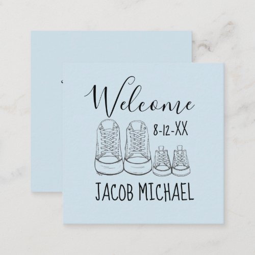 WELCOME New Arrival Baby Shoes Shower Blue Enclosure Card