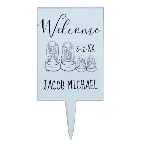 WELCOME New Arrival Baby Shoes Shower Boy Blue Cake Topper