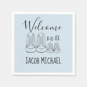 WELCOME New Arrival Baby Shoes Shower Boy Blue Napkins