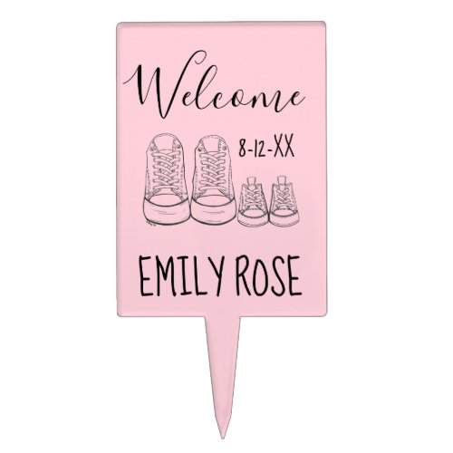 WELCOME New Arrival Baby Shoes Shower Pink Girl Cake Topper