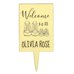 WELCOME New Arrival Baby Shoes Shower Yellow Cake Topper