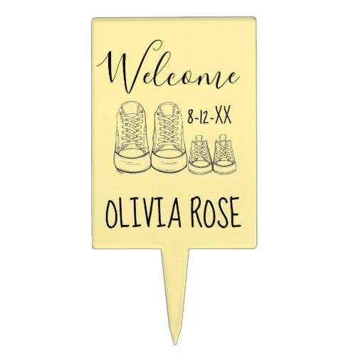 WELCOME New Arrival Baby Shoes Shower Yellow Cake Topper