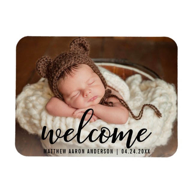 Welcome New Baby Announcement Blk Magnet (Horizontal)