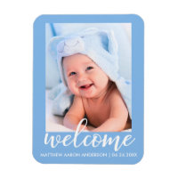 Welcome New Baby Announcement Blue Magnet