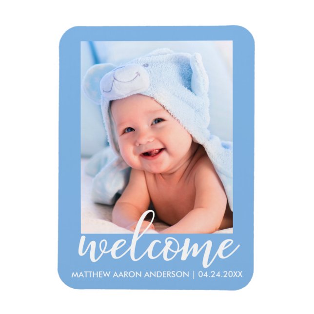 Welcome New Baby Announcement Blue Magnet (Vertical)