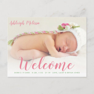 WELCOME new baby announcement photo card