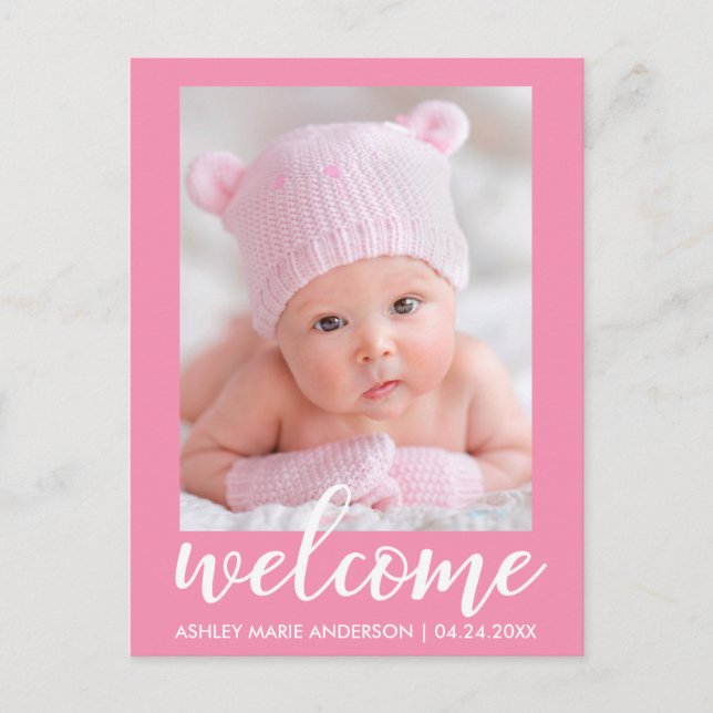 Welcome New Baby Announcement Pink (Front)