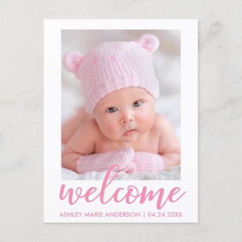 Welcome New Baby Announcement Pink Script