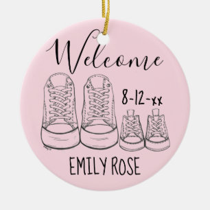 Welcome New Baby Baptism Christening Pink Girl Ceramic Ornament