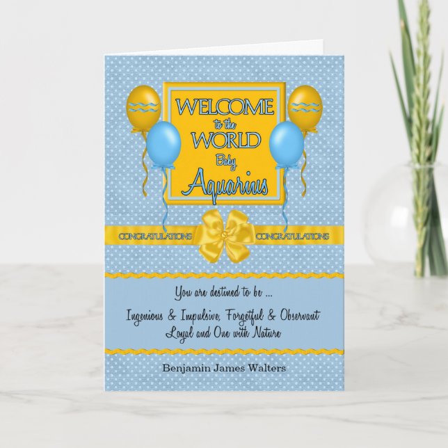 Welcome New Baby Boy Aquarius Congratulations Card (Front)