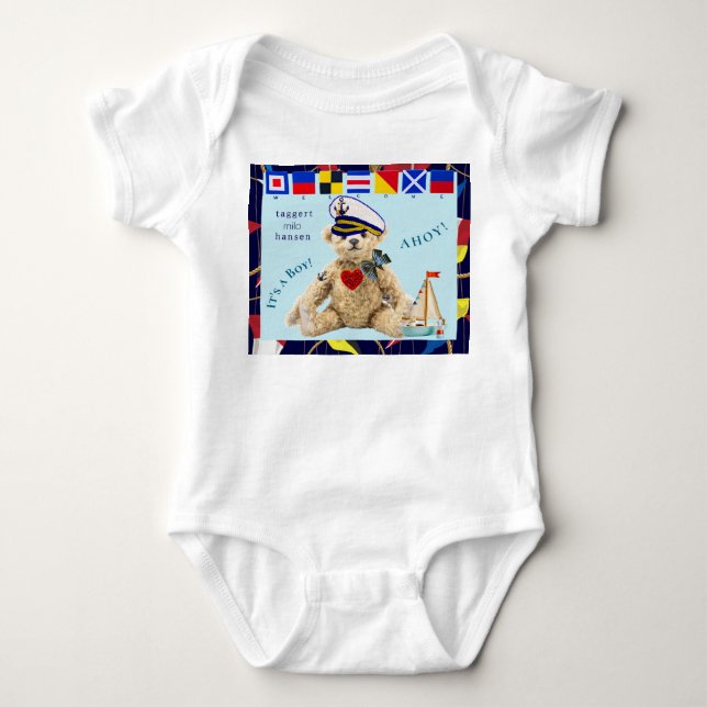 Welcome New Baby Boy Sailor Bear Bodysuit (Front)