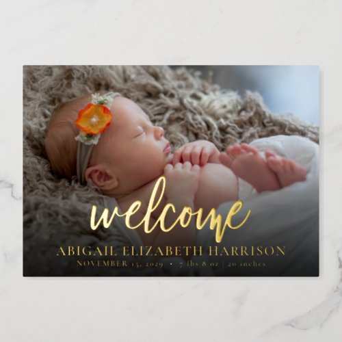 Welcome New Baby Gold Foil Birth Announcement Card